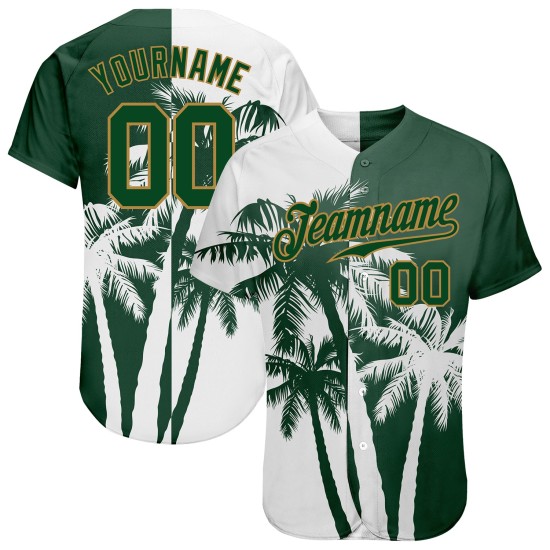 Maillot de baseball motif arbres Hawaii 3D noix de coco, motif personnalisé authentique Maillot de baseball motif arbres Hawaii 3D noix de coco, motif personnalisé authentique