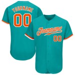 Maillot de baseball personnalisé Aqua authentique orange-blanc Maillot de baseball personnalisé Aqua authentique orange-blanc