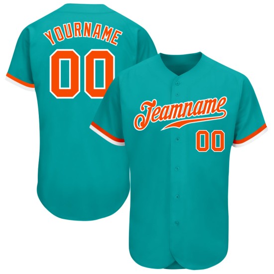 Maillot de baseball personnalisé Aqua authentique orange-blanc Maillot de baseball personnalisé Aqua authentique orange-blanc