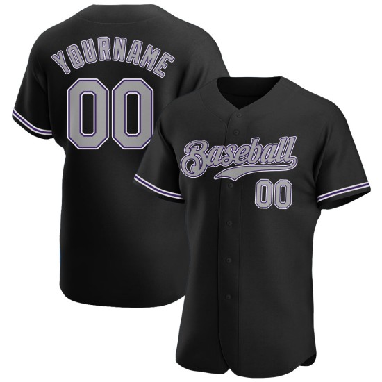 Maillot de baseball noir personnalisé authentique gris-violet Maillot de baseball noir personnalisé authentique gris-violet