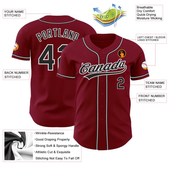 Maillot de baseball personnalisé noir et blanc authentique cramoisi Maillot de baseball personnalisé noir et blanc authentique cramoisi