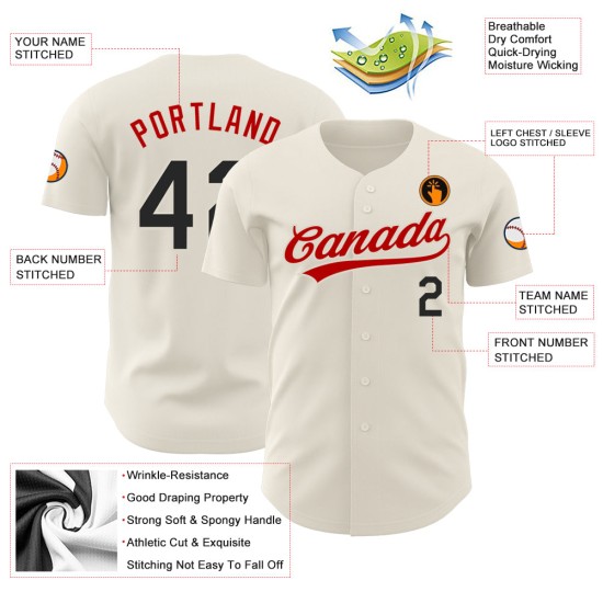 Maillot de baseball personnalisé crème authentique noir-rouge Maillot de baseball personnalisé crème authentique noir-rouge