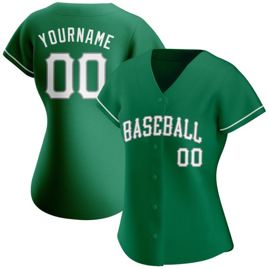 Maillot authentique de baseball de Green Custom Patrick's, blanc et gris, Kelly Maillot authentique de baseball de Green Custom Patrick's, blanc et gris, Kelly