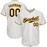 Maillot de baseball marron-doré à rayures fines blanches authentiques personnalisées Maillot de baseball marron-doré à rayures fines blanches authentiques personnalisées