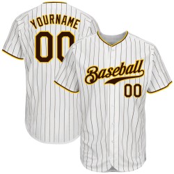 Maillot de baseball marron-doré à rayures fines blanches authentiques personnalisées