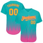 Maillot de baseball authentique City Diego jaune-rose Aqua 3D San Custom Fade Edition Maillot de baseball authentique City Diego jaune-rose Aqua 3D San Custom Fade Edition
