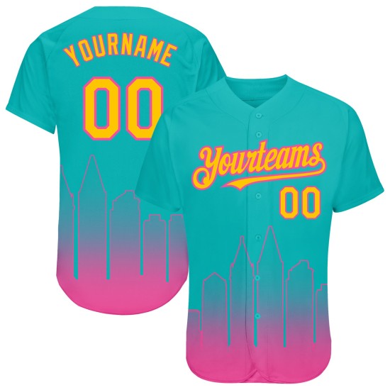 Maillot de baseball authentique City Diego jaune-rose Aqua 3D San Custom Fade Edition Maillot de baseball authentique City Diego jaune-rose Aqua 3D San Custom Fade Edition
