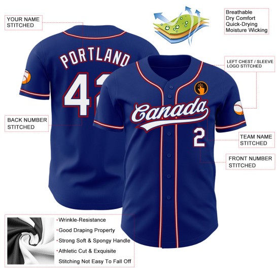 Maillot Royal Baseball personnalisé authentique blanc-rouge Maillot Royal Baseball personnalisé authentique blanc-rouge