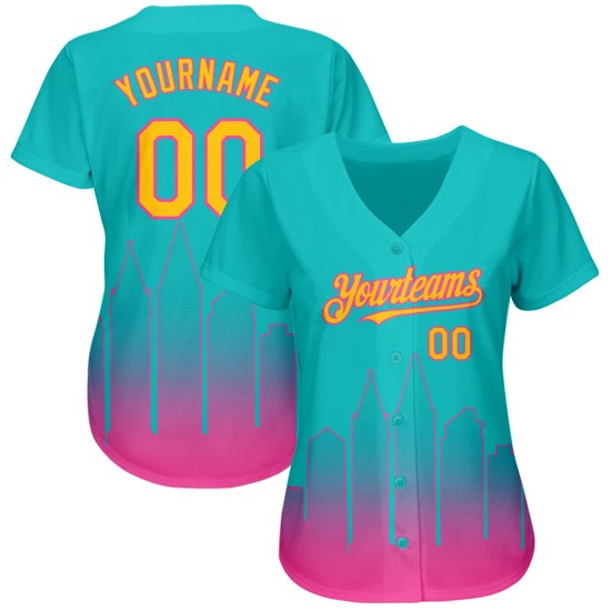 Maillot de baseball authentique City Diego jaune-rose Aqua 3D San Custom Fade Edition Maillot de baseball authentique City Diego jaune-rose Aqua 3D San Custom Fade Edition