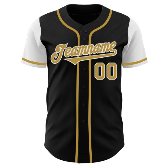 Maillot de baseball personnalisé, couleur or, blanc et noir, ancien ton, authentique Maillot de baseball personnalisé, couleur or, blanc et noir, ancien ton, authentique