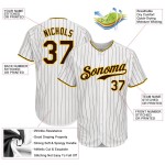 Maillot de baseball marron-doré à rayures fines blanches authentiques personnalisées Maillot de baseball marron-doré à rayures fines blanches authentiques personnalisées