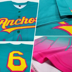 Maillot de baseball authentique City Diego jaune-rose Aqua 3D San Custom Fade Edition Maillot de baseball authentique City Diego jaune-rose Aqua 3D San Custom Fade Edition