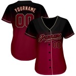 Maillot de baseball noir authentique, dégradé, personnalisé, couleur cramoisi-crème Maillot de baseball noir authentique, dégradé, personnalisé, couleur cramoisi-crème
