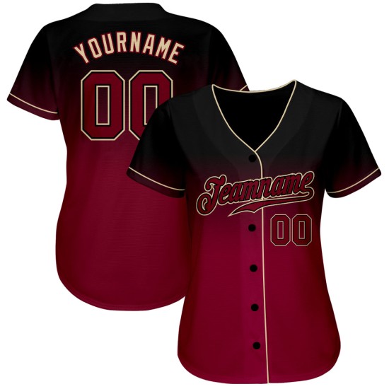 Maillot de baseball noir authentique, dégradé, personnalisé, couleur cramoisi-crème Maillot de baseball noir authentique, dégradé, personnalisé, couleur cramoisi-crème