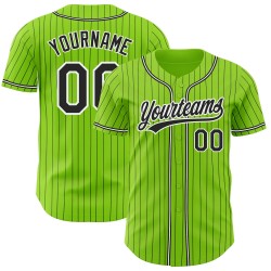 Maillot de baseball vert authentique, noir et blanc, rayures fines, néon