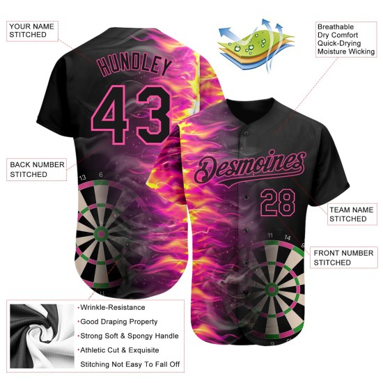 Maillot de baseball rose à motif 3D, noir ardent, personnalisé, design authentique Maillot de baseball rose à motif 3D, noir ardent, personnalisé, design authentique