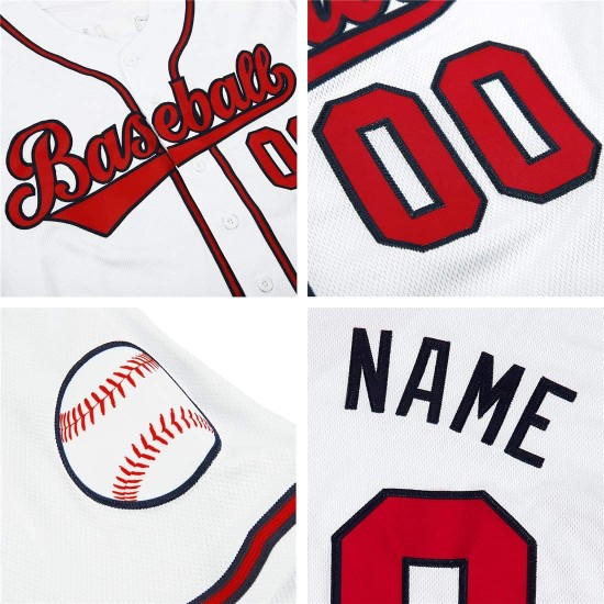 Maillot de baseball personnalisé blanc authentique rouge-noir Maillot de baseball personnalisé blanc authentique rouge-noir