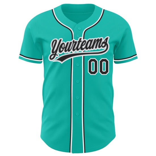 Maillot de baseball personnalisé authentique Aqua noir-gris Maillot de baseball personnalisé authentique Aqua noir-gris