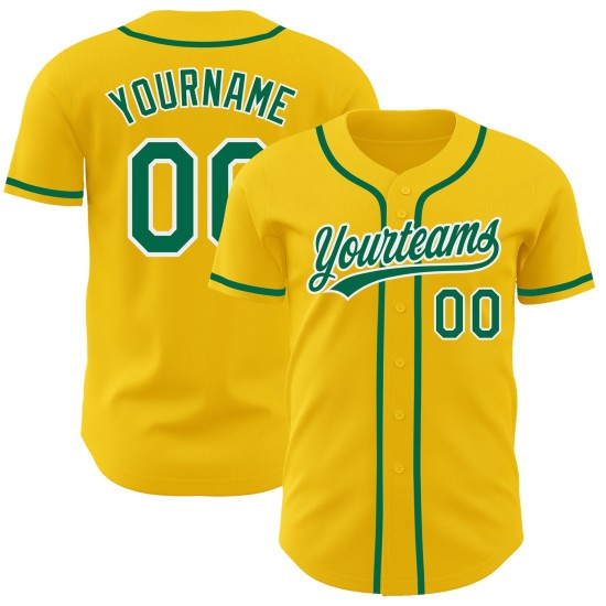 Maillot de baseball personnalisé Kelly jaune vert-blanc authentique Maillot de baseball personnalisé Kelly jaune vert-blanc authentique